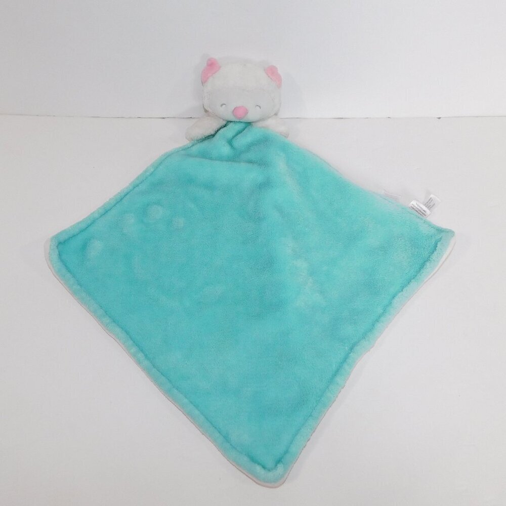 Carters owl Blue Teal Aqua White Security Blanket Plush Baby Lovey Nunu Soother